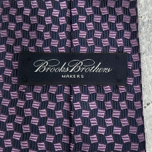 Brooks Brothers | Navy Blue & Purple Square Box Print Silk Tie - Picture 3 of 4